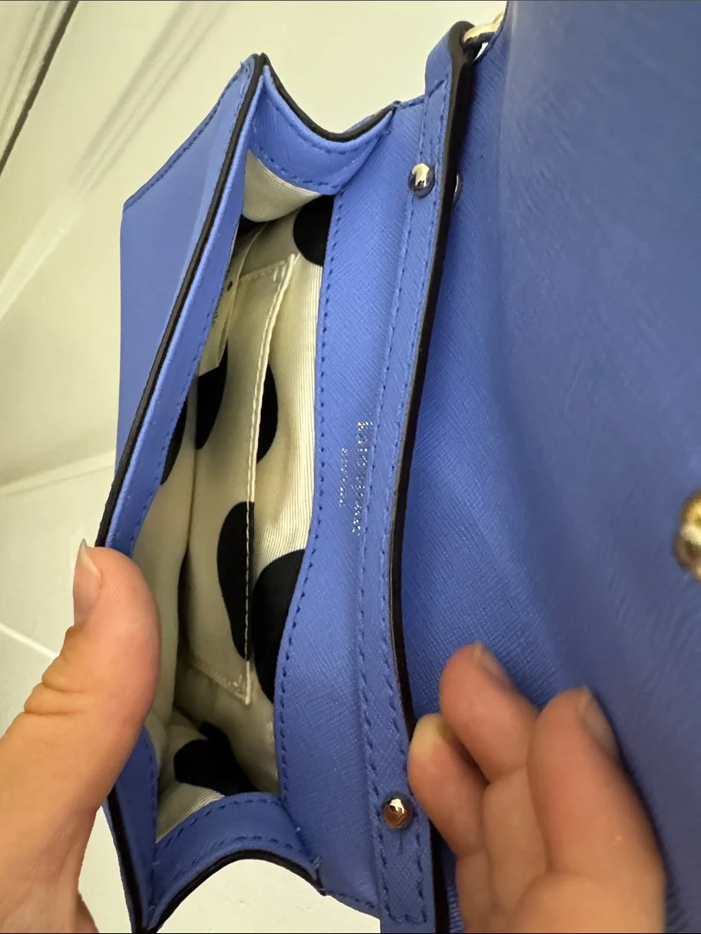 Kate Spade cobalt blue crossbody wallet with gold chain